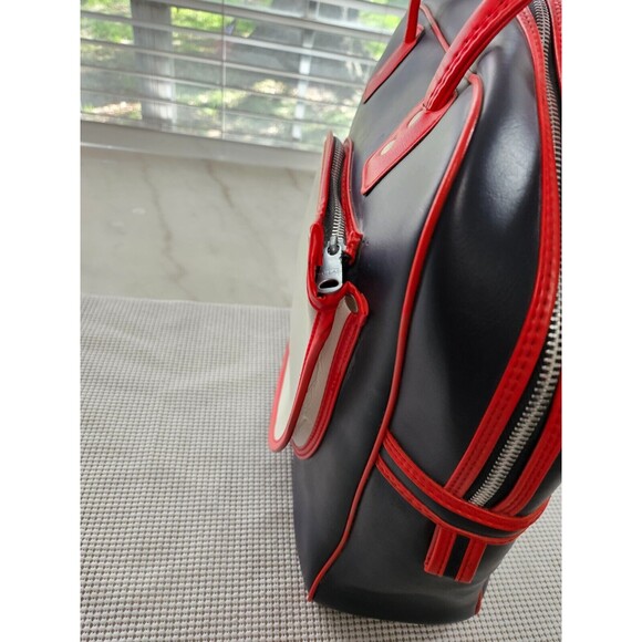 Retro-Inspired Faux-Leather Travel Racquet Bag, Navy Blue, Stylish Unisex Design - Picture 5 of 11